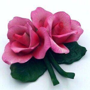 Vintage Fabar Italy Capodimonte Pink Rose Flower Bouquet Porcelain